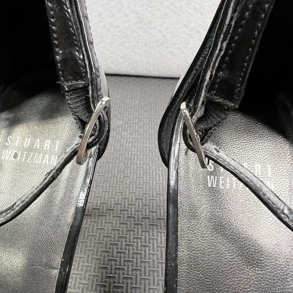 Stuart Weitzman Black Patent Nudist Sandals 11.5M Ankle Strap Stiletto Formal - Picture 12 of 16